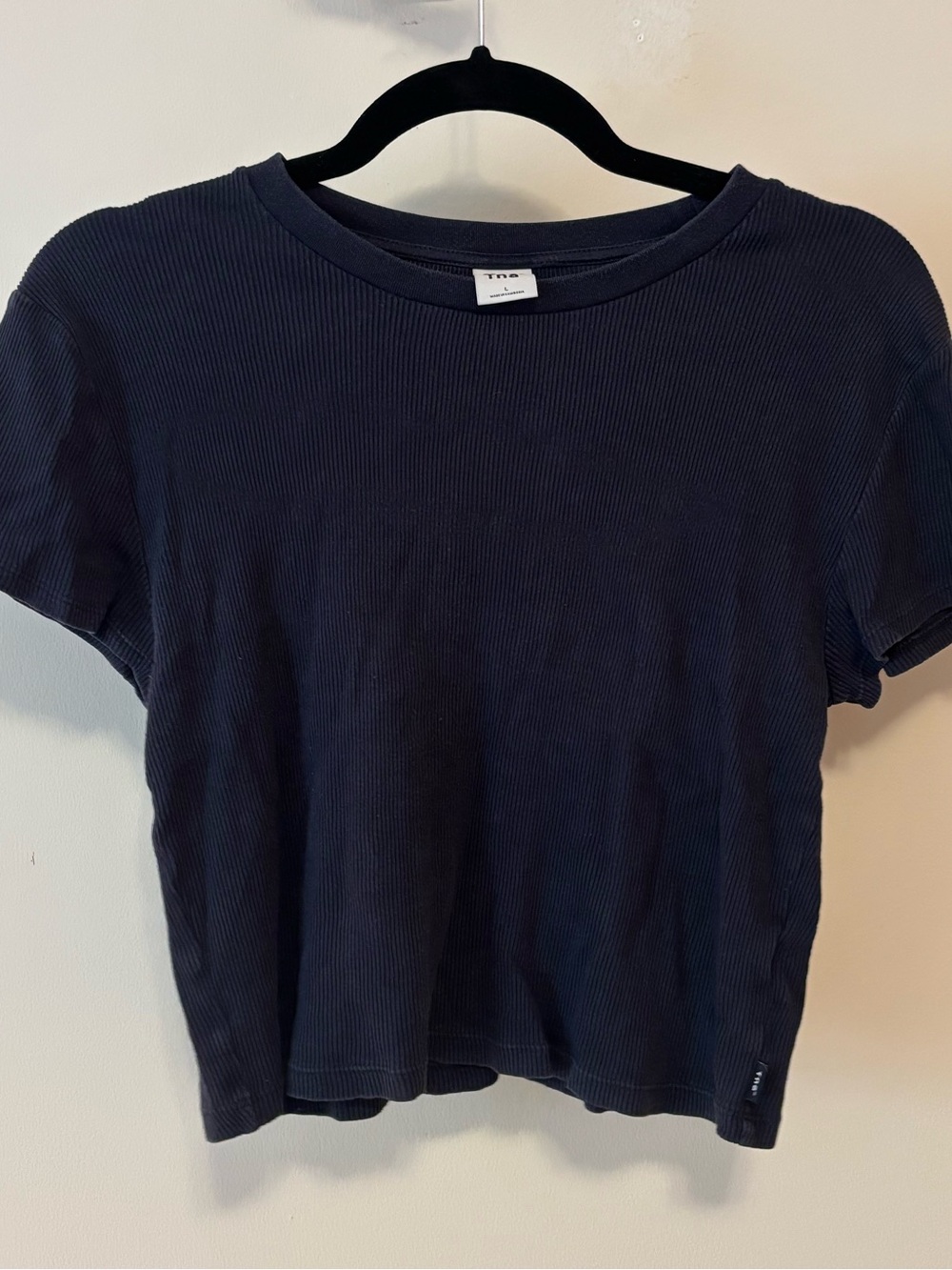 TNA Navy Ribbed Crop Short Sleeve Tee